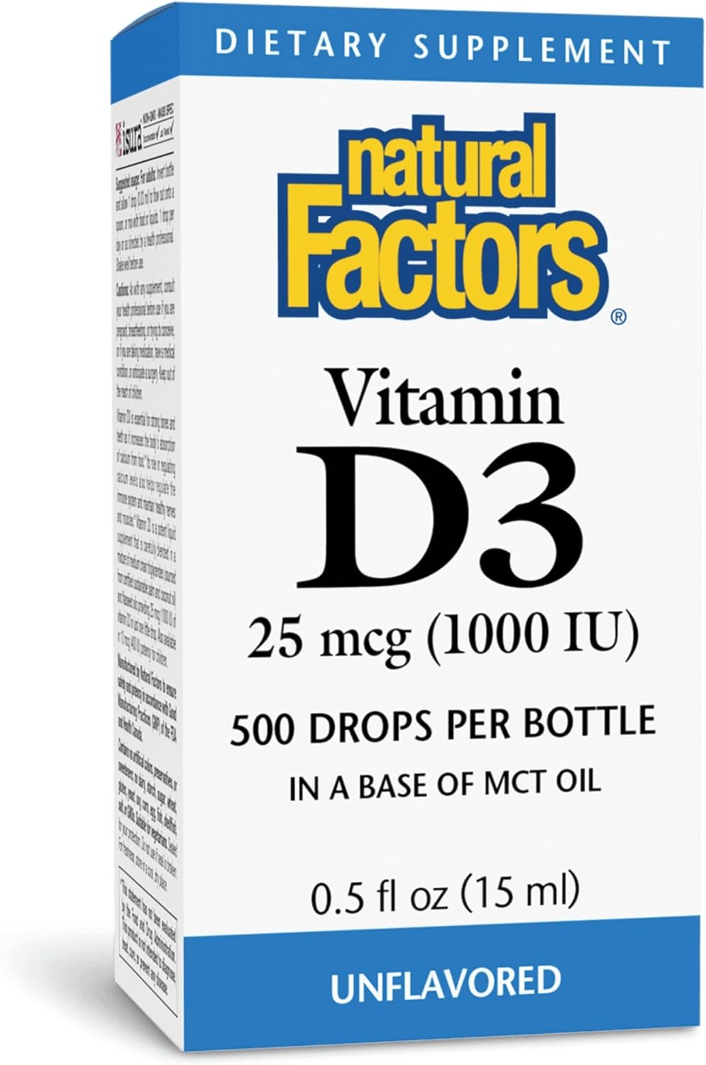 Natural Factors Liquid Vitamin D3 - Immune Support and Bone Health Supplement - 500 doses (15 ml)