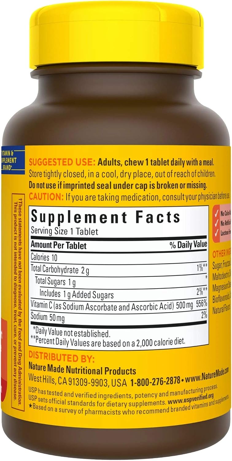Nature Made Vitamin C 500 mg Chewable Tablets Citrus Flavor - 60 Count (Pack of 3)
