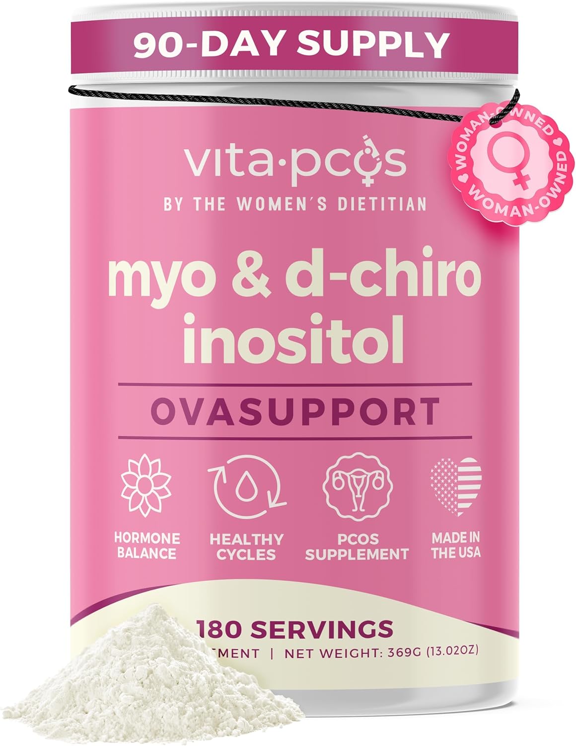 Suplemento de Myo e Inositol D-Chiro 40:1 para Ciclos y Fertilidad, 180 Porciones | 2000 mg de Myo-Inositol y 50 mg de D-Chiro para Batidos, Té y Bebidas - Fabricado en EE. UU. 13.02 oz de Inositol en Polvo para el Bienestar Femenino