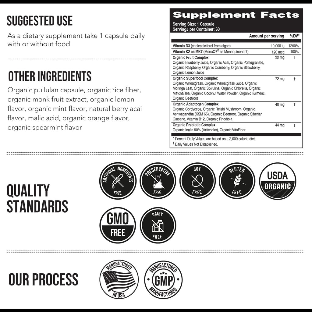 Organic Plant D3 + K2 | 10.000 UI D3 + 120 mcg K2 (All-Trans MK7 de MenaQ7®) | 60 Servicios