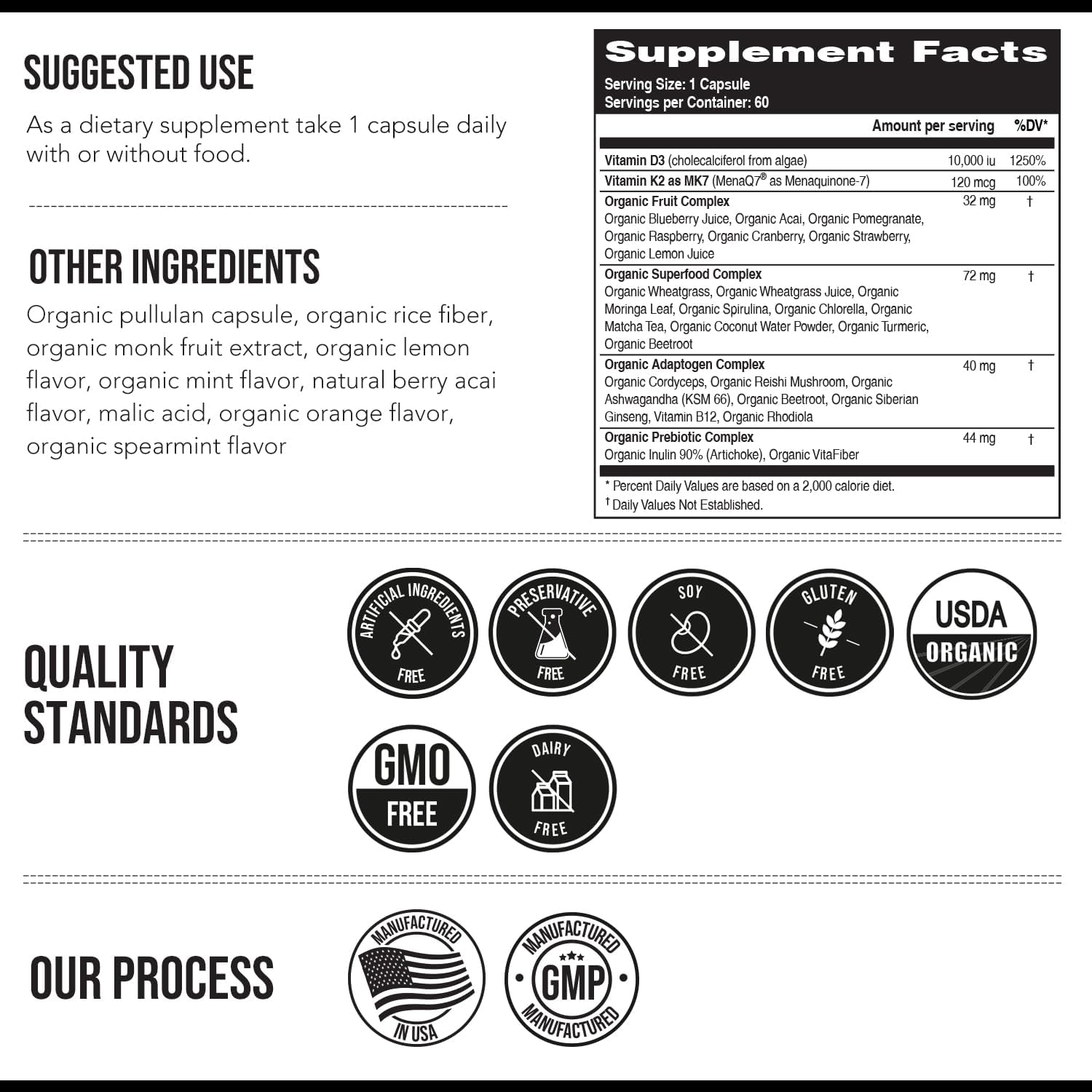 Organic Plant D3 + K2 | 10.000 UI D3 + 120 mcg K2 (All-Trans MK7 de MenaQ7®) | 60 Servicios