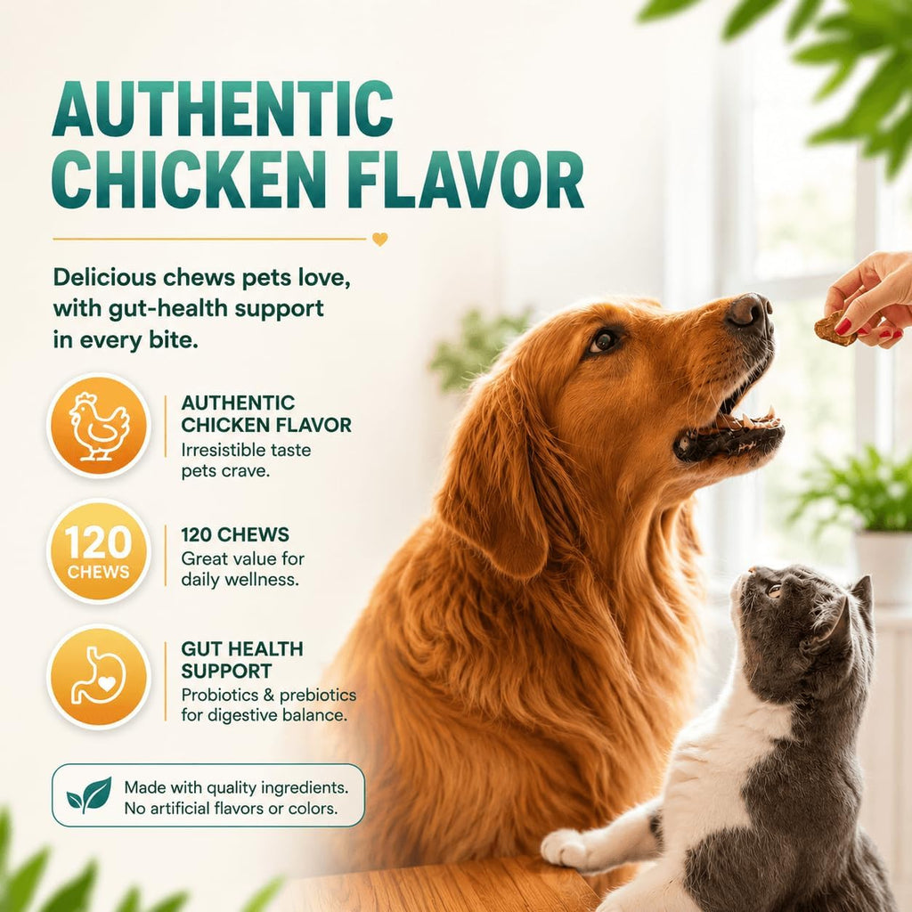 ZEBORA Probióticos para Perros y Gatos - 6 Mil Millones UFC con Enzimas Digestivas y Prebióticos - 120 Masticables