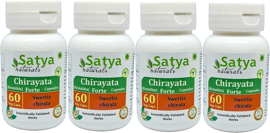 Chirayata Forte Cápsulas 500 mg - Extracto de Swertia Chirata (4 Frascos de 60 Cápsulas)