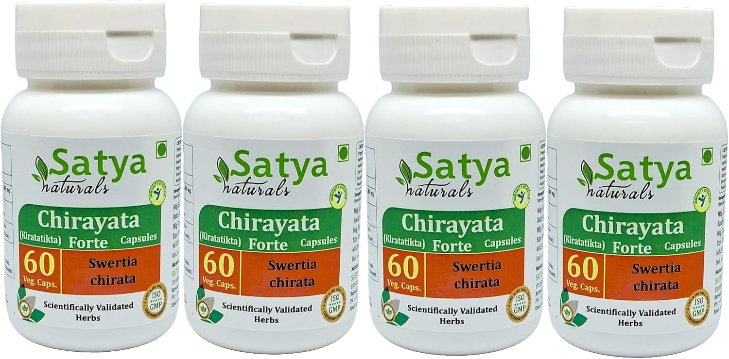 Chirayata Forte Cápsulas 500 mg - Extracto de Swertia Chirata (4 Frascos de 60 Cápsulas)