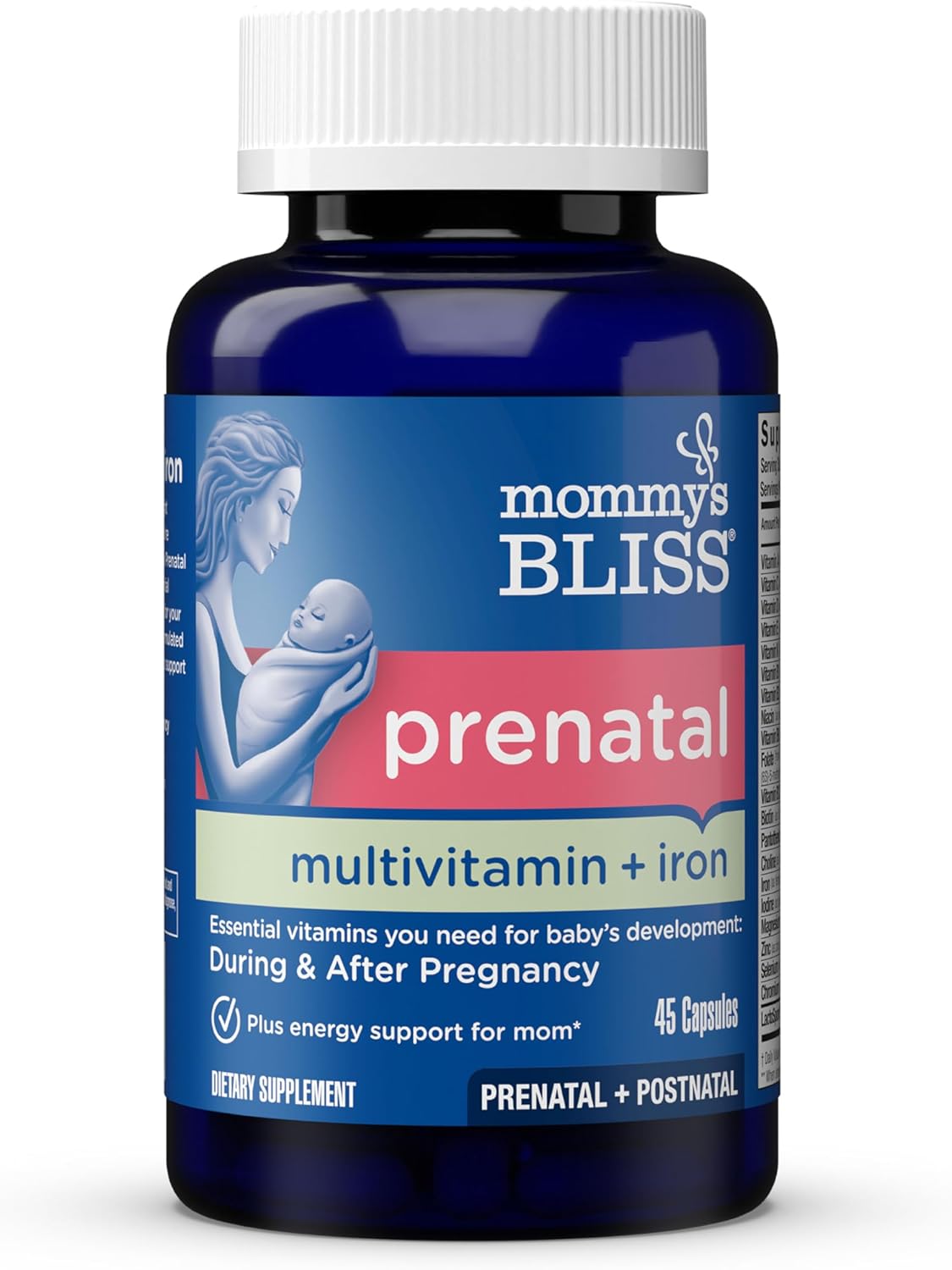 Mommy's Bliss Multivitamínico Prenatal con Ácido Fólico, Hierro y Probióticos - Vegano, Sin Gluten (45 cápsulas)