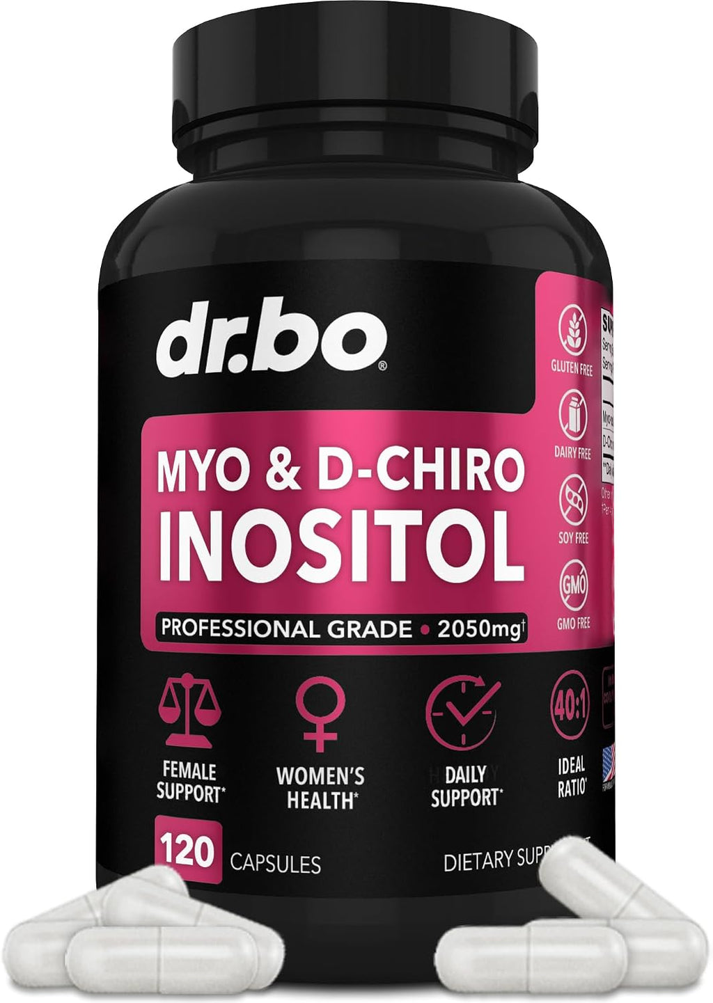 Myo-Inositol y D-Chiro Inositol 40:1 - Suplemento para Mujeres - 2050mg por dosis - 120 Cápsulas