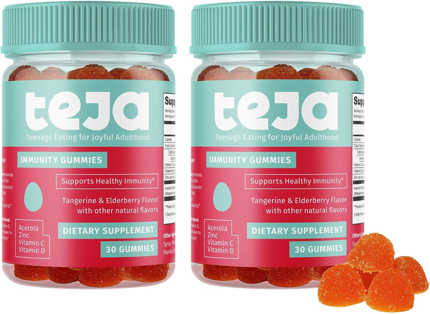 TEJA Gominolas de Apoyo Inmunitario para Adolescentes con Vitamina C, D, Zinc y Acerola - 60 Gominolas (2x30)