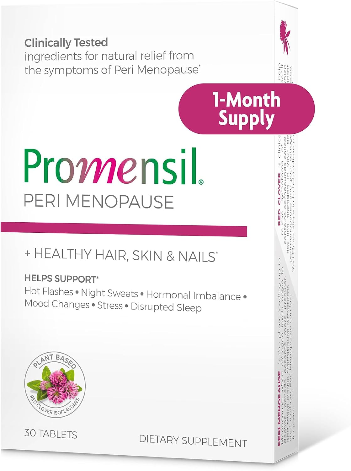 Promensil Perimenopause, Suplemento para Mujeres con Isoflavonas de Trébol Rojo, Biotina y Vitamina D, 30 Comprimidos