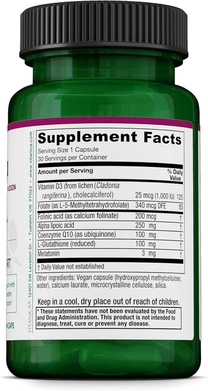 Vitanica Ovum P.M., Vegano, 30 Cápsulas – Folato metilado (L-5-MTHF): Forma activa de folato que el cuerpo puede – Image 2