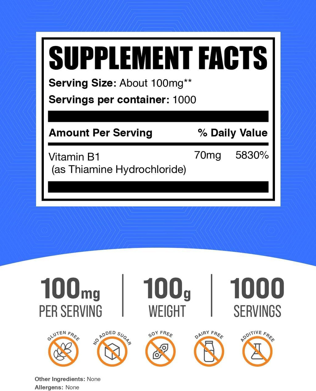 BulkSupplements Thiamine HCl Powder - 100mg per Serving, 100g (3.5 oz)