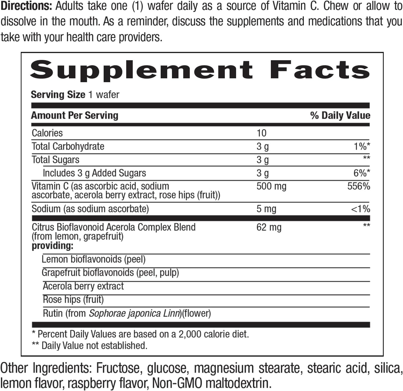 Country Life Complejo de Vitamina C con Acerola - 500 mg - 180 Obleas Masticables Sabor a Bayas
