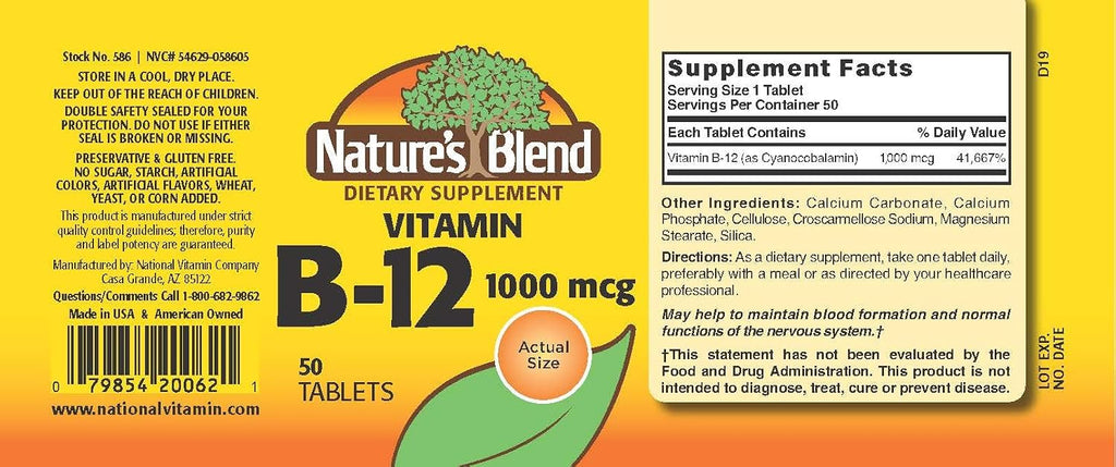 Nature's Blend Vitamina B12 1000 mcg, 50 Comprimidos