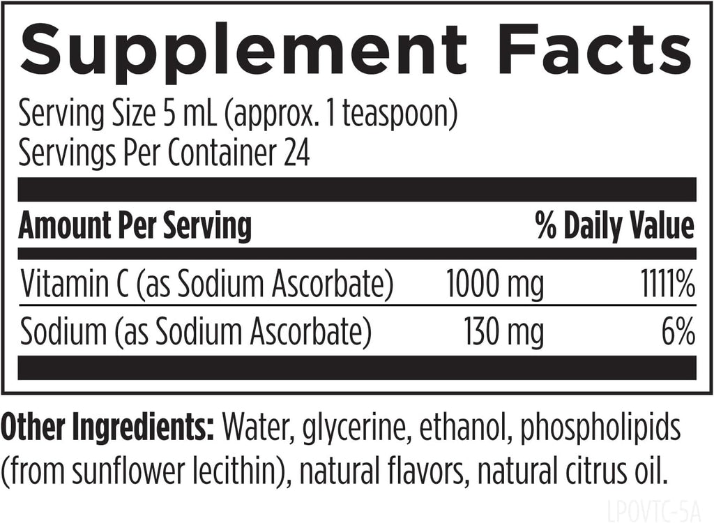 Designs for Health Liposomal Vitamin C Líquido - 1000mg de Vitamina C - Liposomas de Lecitina de Girasol - Sabor Limón (24 porciones / 118ml)