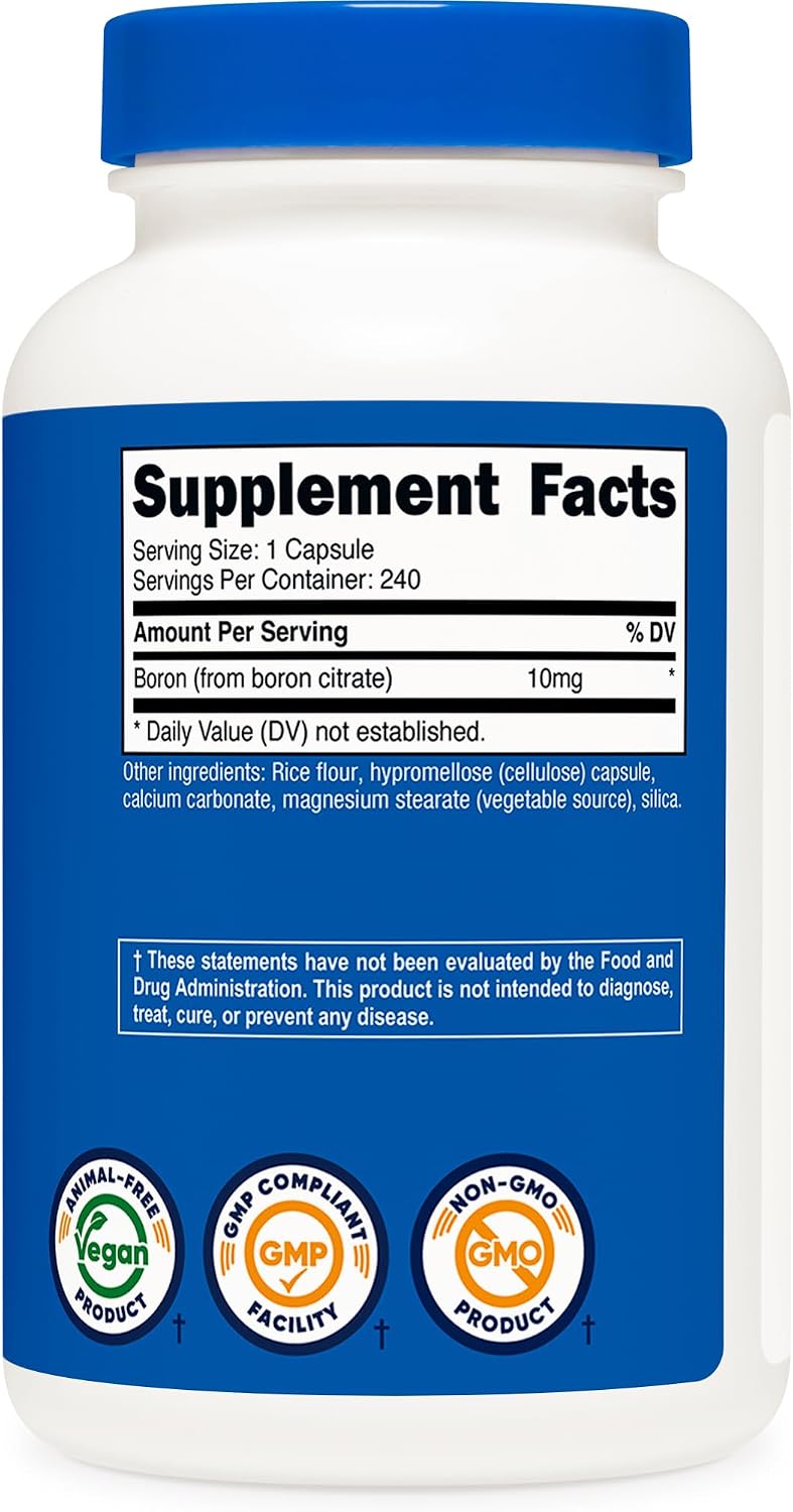 Nutricost Cápsulas de Boro 10mg, 240 Cápsulas Vegetarianas, Sin Gluten y No GMO