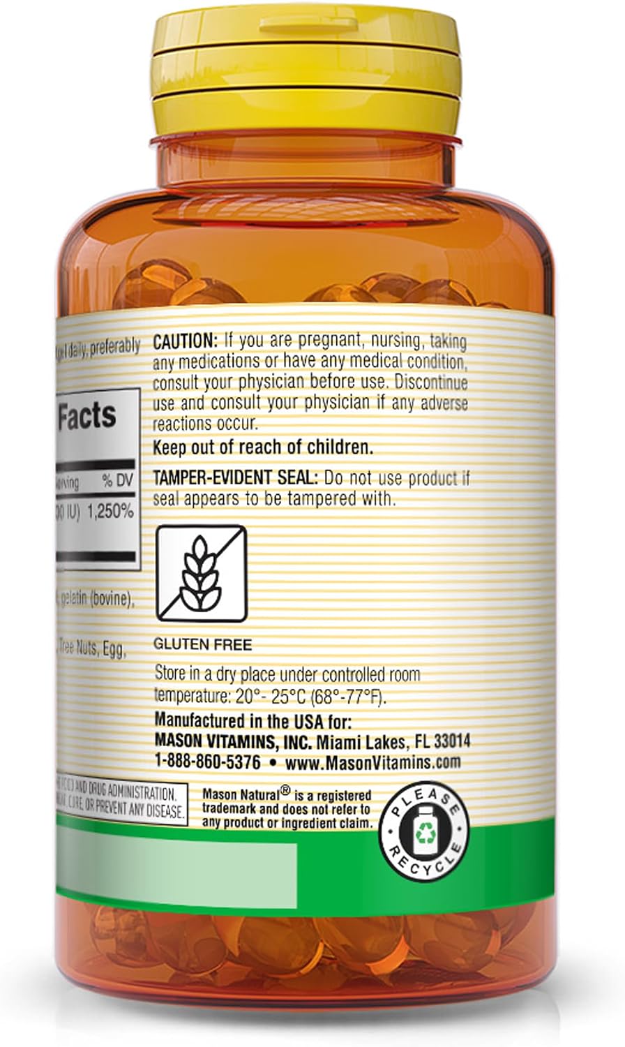 Mason Natural Vitamina D3 250 mcg (10000 IU) - 60 Cápsulas Blandas