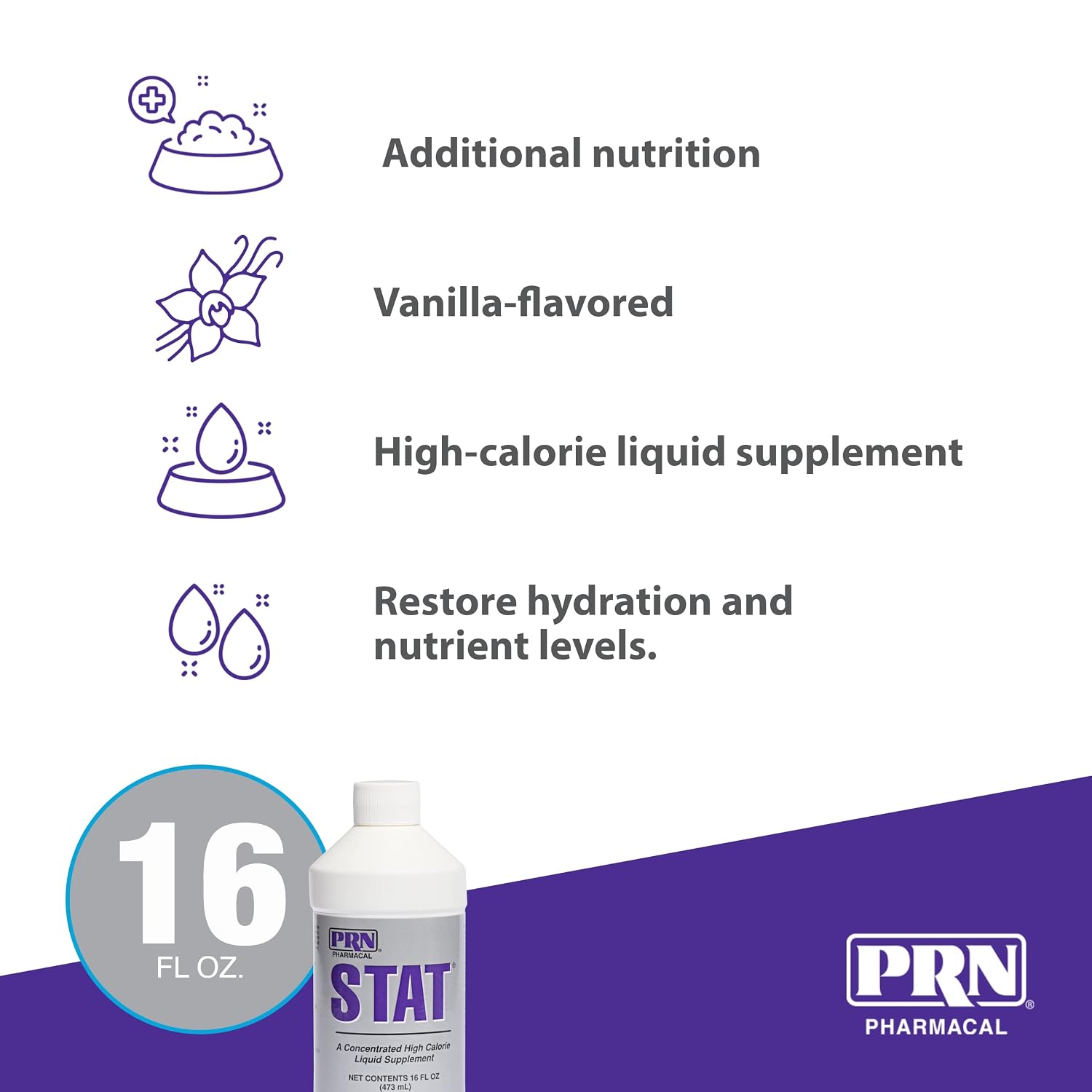 PRN Pharmacal STAT - Complemento Nutricional Hipercalórico - Ayuda a Restaurar Hidratación y Nutrición - Con Vitaminas A, D3, C, E y Más - Sabor Vainilla - 473 ml