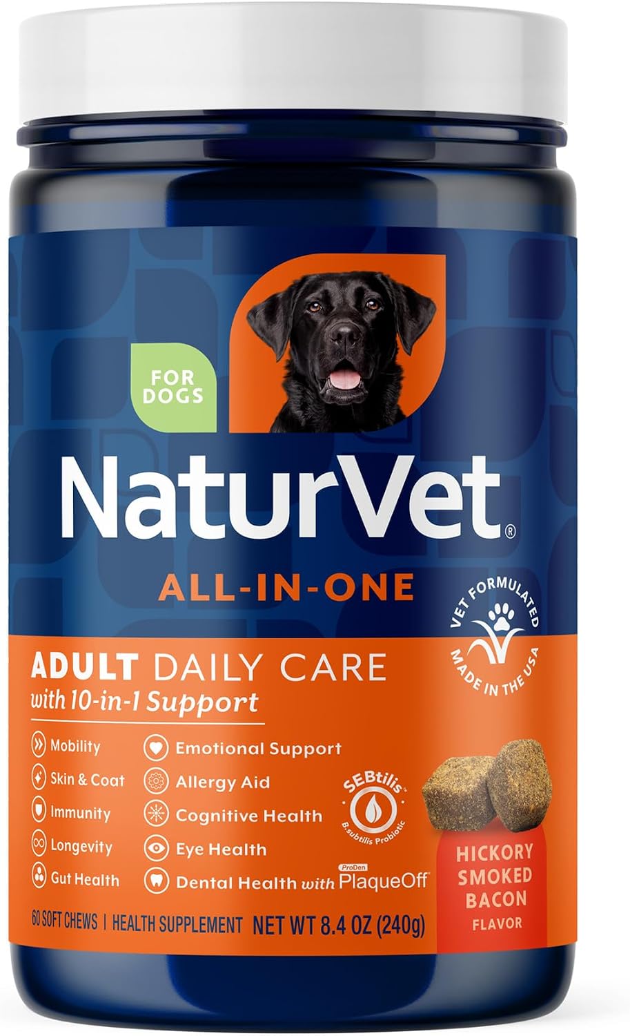 NaturVet Suplemento All-in-One para Perros - Apoyo para Articulaciones, Digestión, Piel y Pelaje - Multivitamínico con Minerales, Omega-3, 6, 9 - Sin Trigo - 368 g