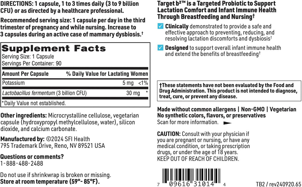 Ther-Biotic Target B2 Probiótico para Lactancia - Lactobacillus Fermentum - 90 Cápsulas
