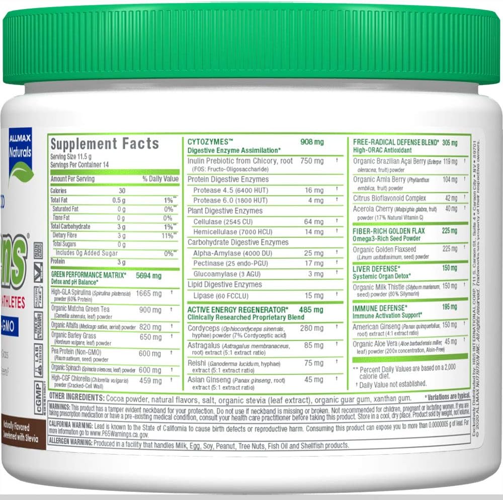 ALLMAX CytoGreens Super Greens en Polvo, Chocolate, 14 Servicios