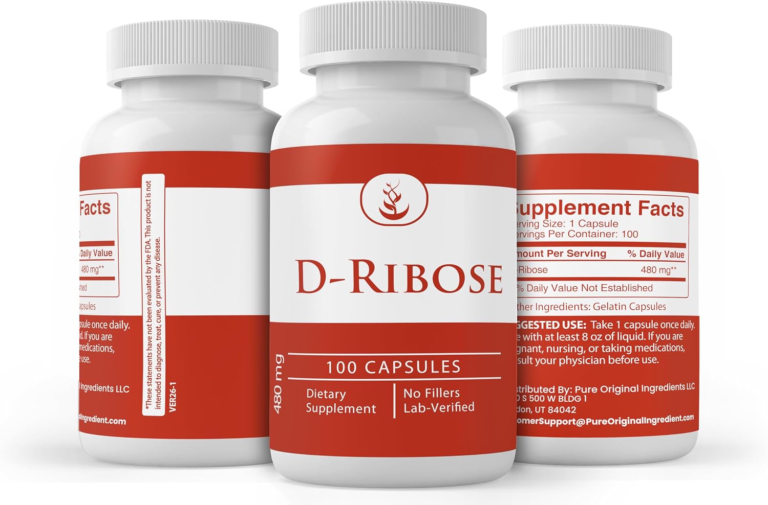 PURE ORIGINAL INGREDIENTS D-Ribosa, 100 Cápsulas