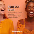 HappieVita Vitamina D3 K2, 5000 UI (125 mcg) + Vitamina K2 100 mcg, 2 en 1, 60 Cápsulas Blandas