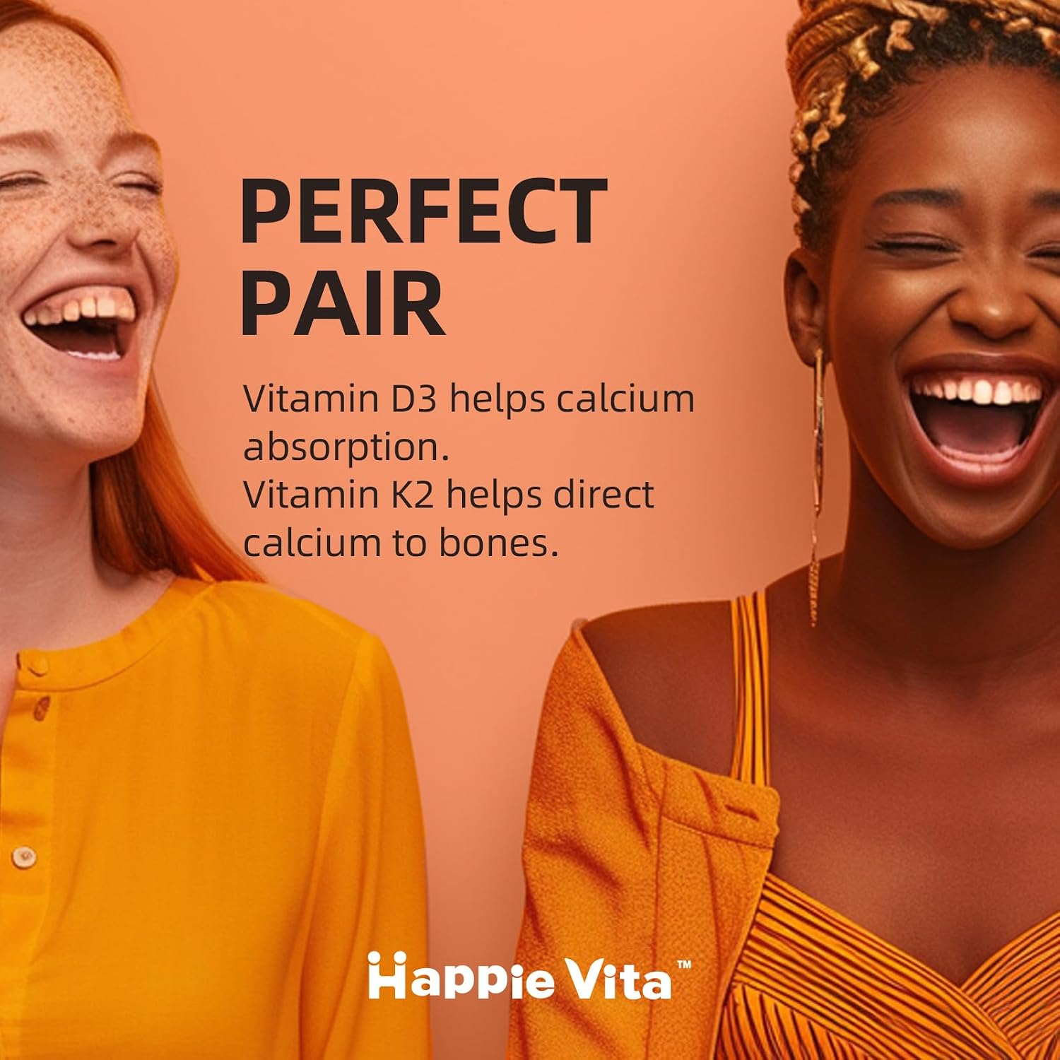 HappieVita Vitamina D3 K2, 5000 UI (125 mcg) + Vitamina K2 100 mcg, 2 en 1, 60 Cápsulas Blandas