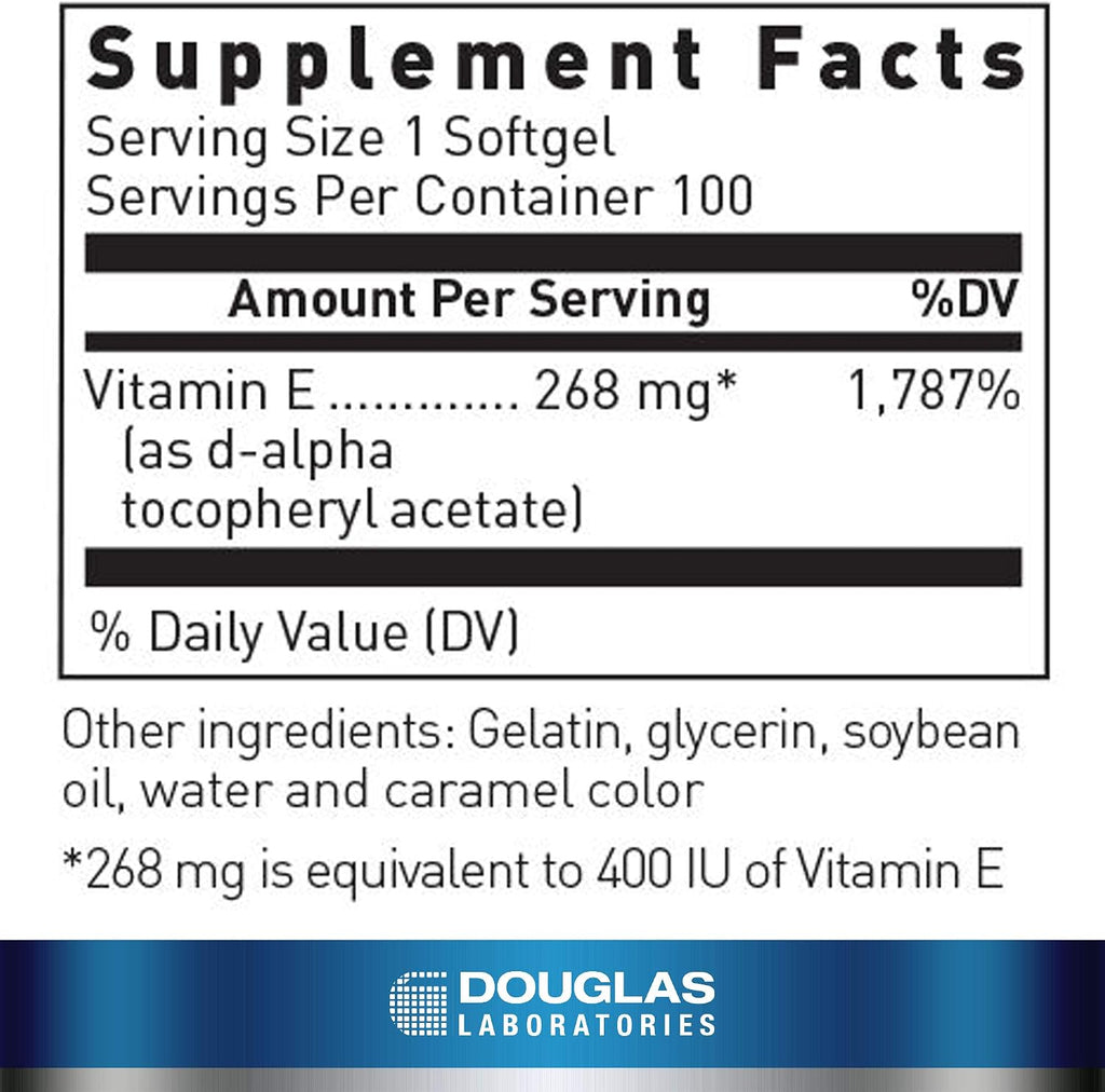 Douglas Laboratories E-400 | Natural Vitamin E 400 IU | 100 Capsules