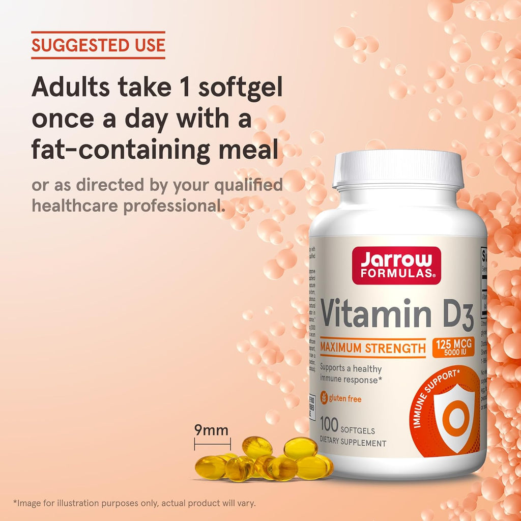 Jarrow Formulas Vitamin D3 5000 IU (125 mcg) - 100 Softgels - Gluten Free