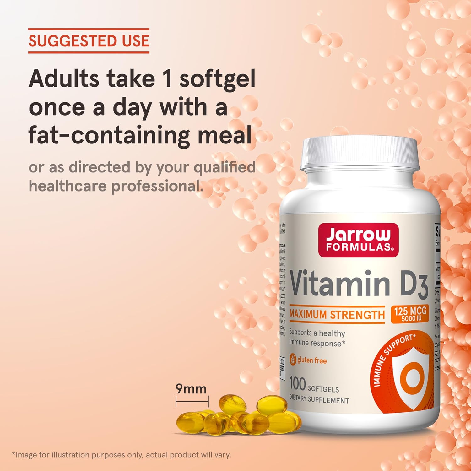 Jarrow Formulas Vitamin D3 5000 IU (125 mcg) - 100 Softgels - Gluten Free