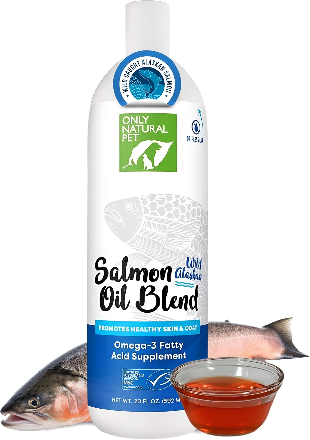 Only Natural Pet Aceite de Salmón Salvaje de Alaska para Perros y Gatos - Omega 3 y 6 - EPA y DHA - 591 ml (Pack de 2)