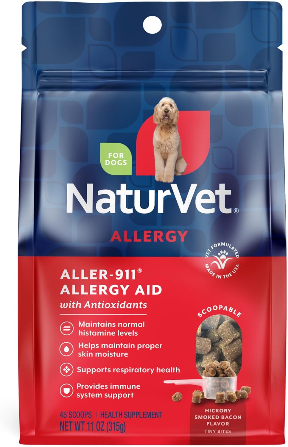NaturVet Scoopables Aller-911 - Apoyo para alergias en perros - Sabor a bacon ahumado - 312 g