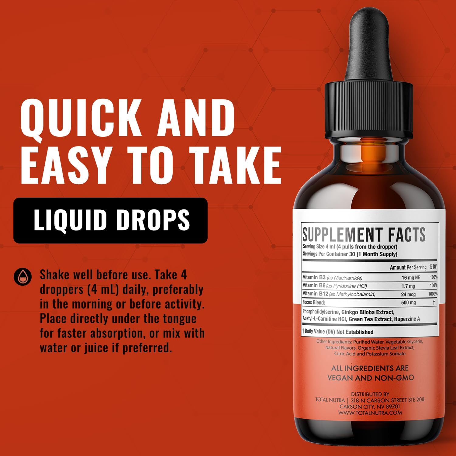 Total Nutra Extra Strength Liquid B12 Vitamin Drops - Complejo B Líquido con B12, B6, B3 - 118 ml