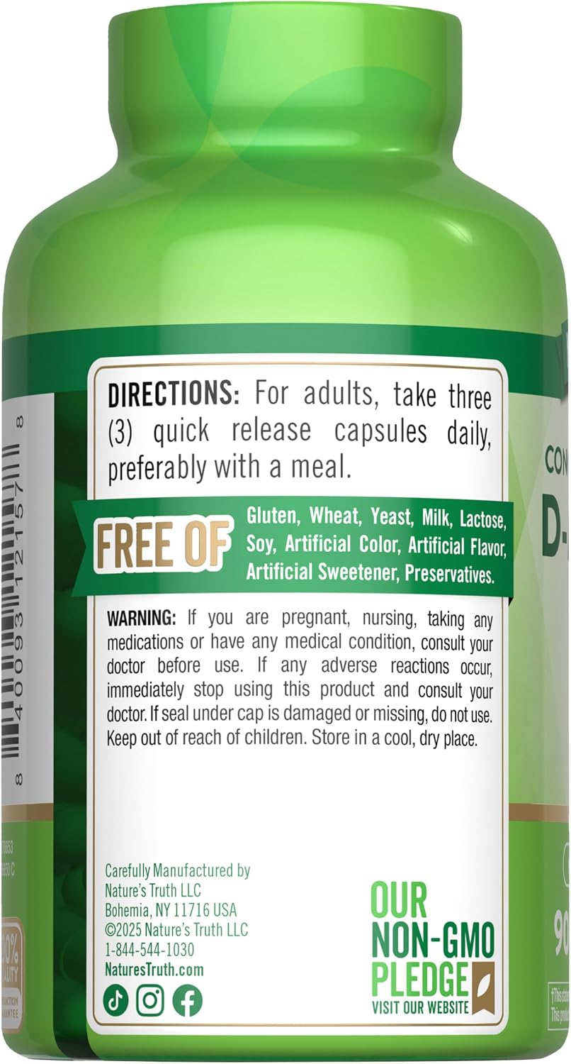 Nature's Truth D-Manosa 2100 mg | 90 Cápsulas | No-GMO y Sin Gluten