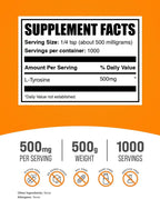 L-Tyrosine Powder, 500mg per Serving, 500g
