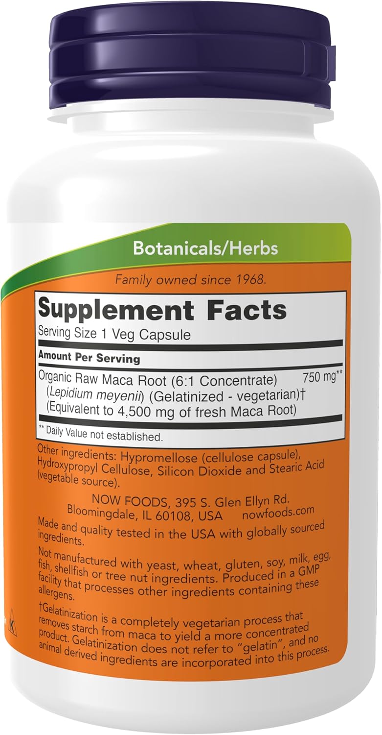 NOW Foods Maca (Lepidium meyenii) 750 mg Cruda - 90 Cápsulas Vegetales