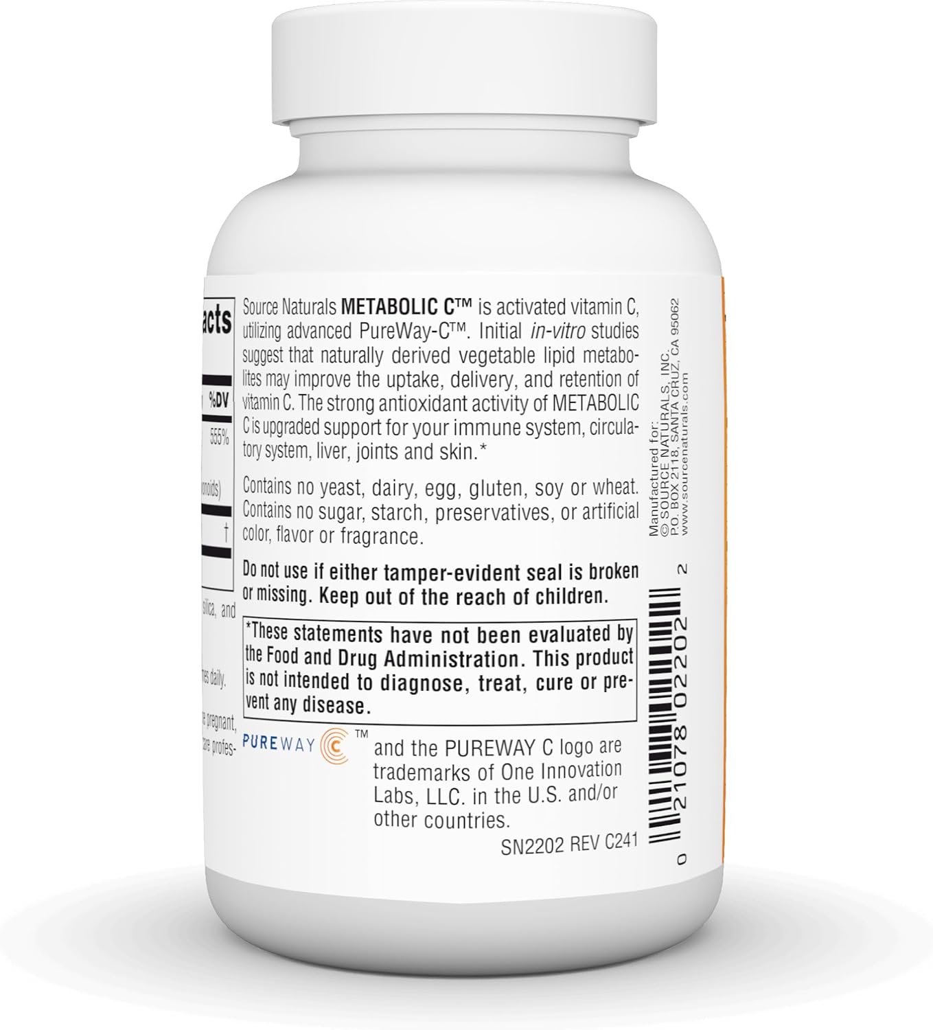 Source Naturals Metabolic C, Vitamina C Optimizada 500 mg – 90 Cápsulas
