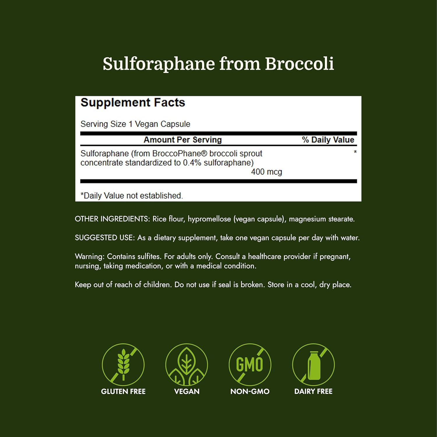 Extracto de Brotes de Brócoli con Sulforafano de Swanson - 60 Cápsulas Veganas, 400 mcg