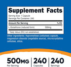 Nutricost Glutatión 500mg, 240 Cápsulas - Sin Gluten, No GMO