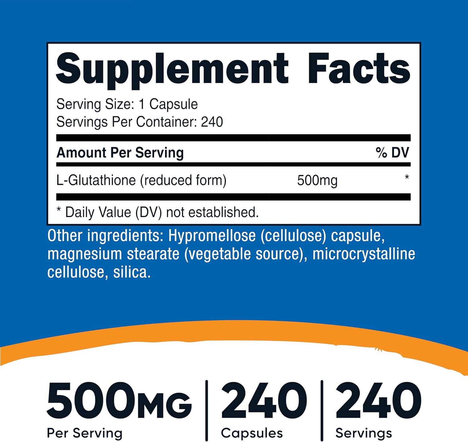 Nutricost Glutatión 500mg, 240 Cápsulas - Sin Gluten, No GMO