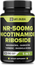 WELBUDA 5in1+ Nicotinamide Riboside Supplement with Resveratrol, Quercetin, Turmeric, Rhodiola Rosea - 90 Count for 90 Days