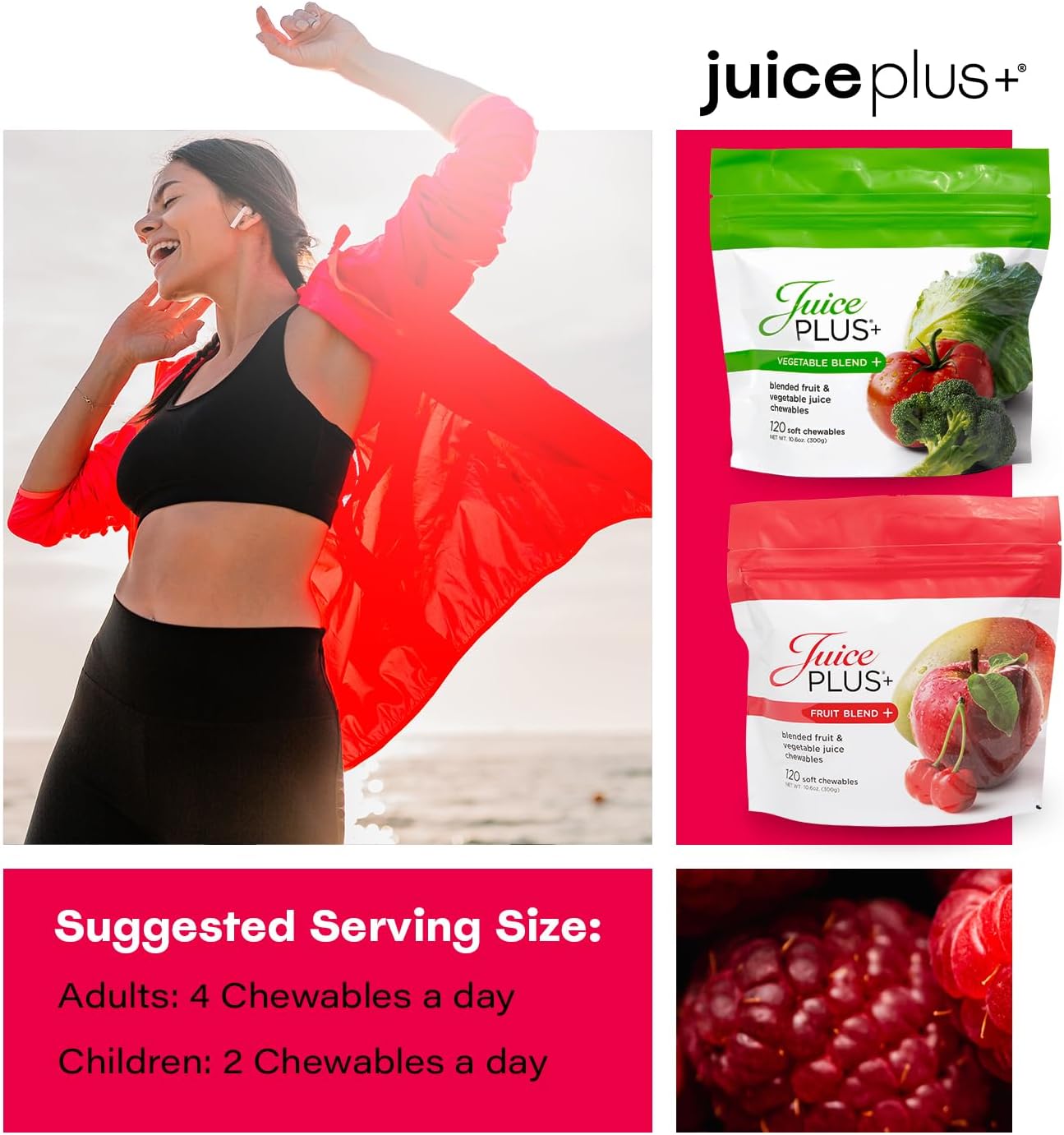 JuicePlus+ Fruit & Vegetable Blend Soft Chews - Gomitas Veganas de Frutas y Verduras para Adultos y Niños - Pack 4 Meses (4 paquetes)