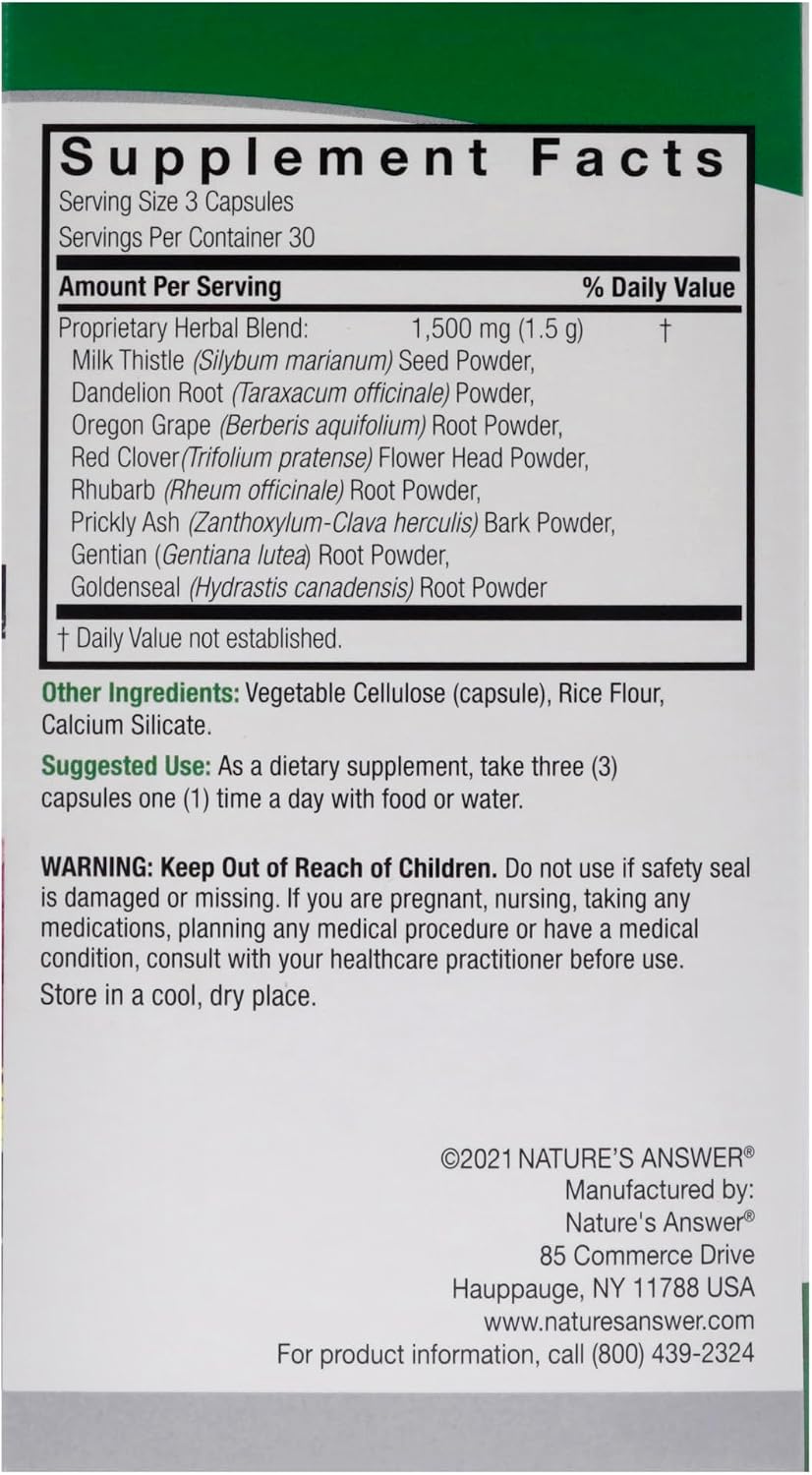 Nature's Answer Apoyo Hepático Combinación Herbal - 1500 mg, 90 Cápsulas
