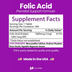 Healthfare Ácido Fólico 1000mcg | 300 Comprimidos Veganos | Vitamina B9
