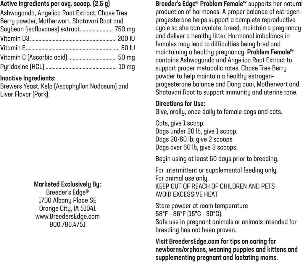 Breeder’s Edge Problem Female - Suplemento hormonal para perras y gatas, 454g