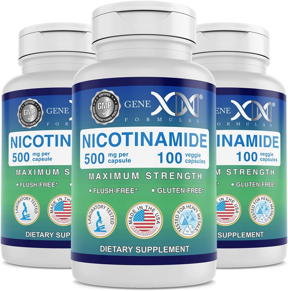 Genex Formulas - Nicotinamida 500 mg, Vitamina B3 sin enrojecimiento, Cápsulas para piel y energía (100 cápsulas)