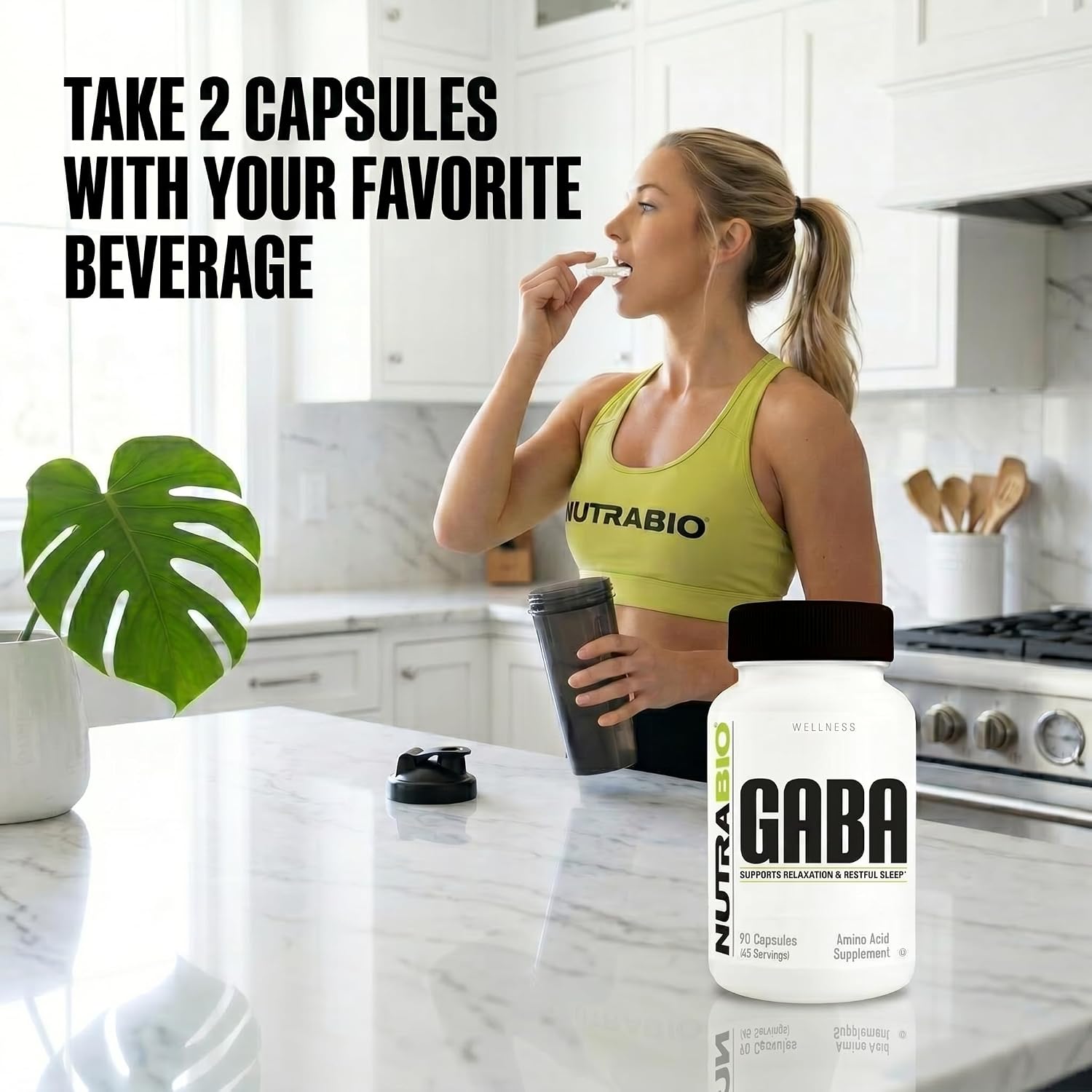 NutraBio 100% Pure GABA Supplement (Gamma-Aminobutyric Acid), 500mg - May Help with Healthy Sleep and Relaxation, 90 Capsules