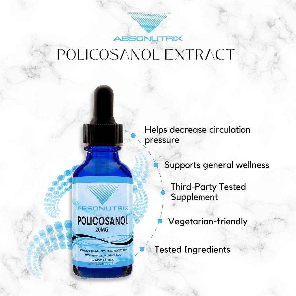 Policosanol 20 mg, 118 ml – 200 dosis, alta biodisponibilidad, probado por terceros, certificado GMP, no transgénico, libre de crueldad animal, fabricado en EE. UU.