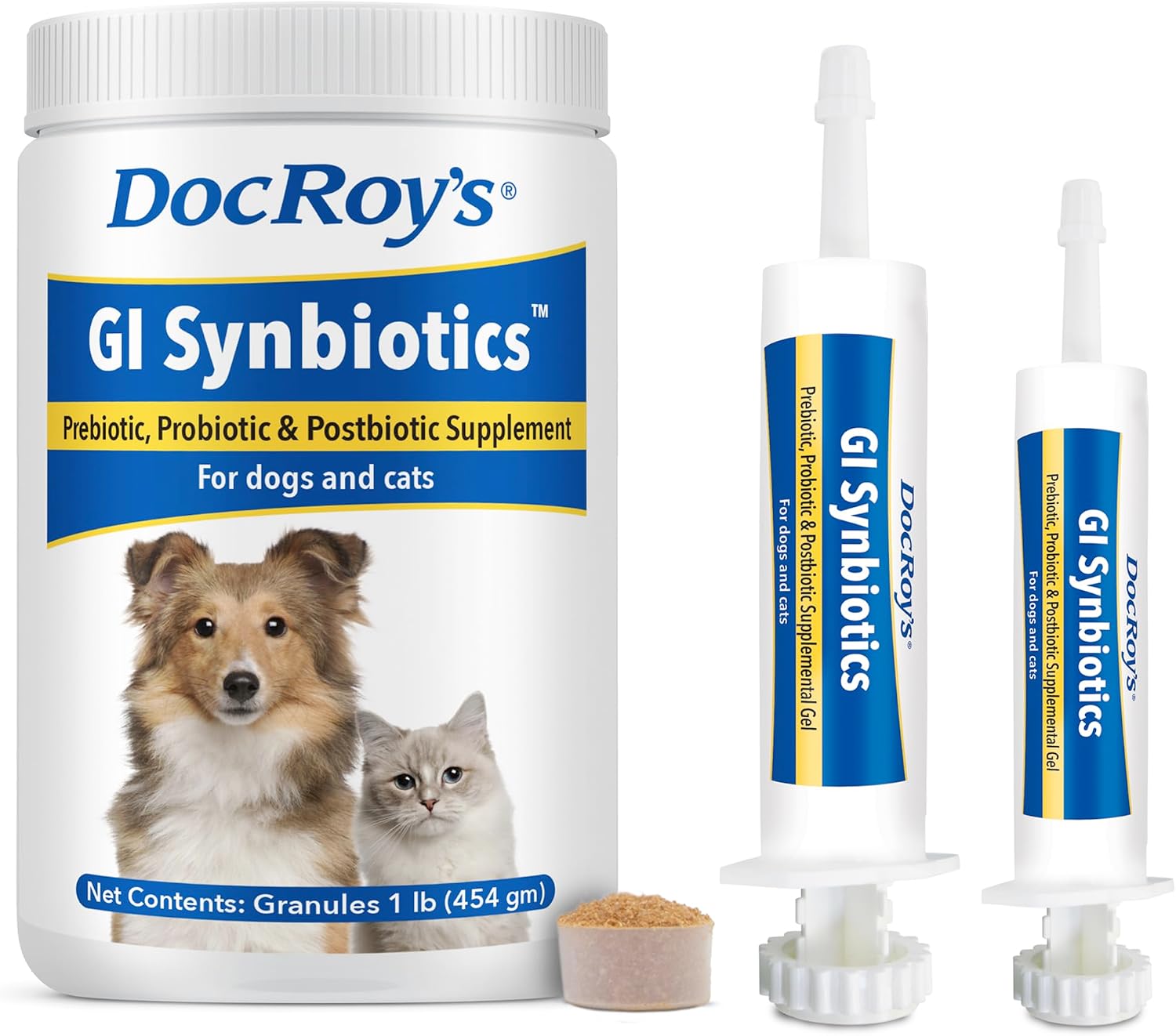 Doc Roy's GI Synbiotics: Probióticos y Prebióticos para Perros y Gatos, 454 g
