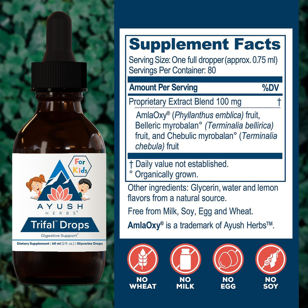 Ayush Herbs Trifal Gotas Niños - 60 ml (80 dosis) | Gotas digestivas ayurvédicas sin alcohol