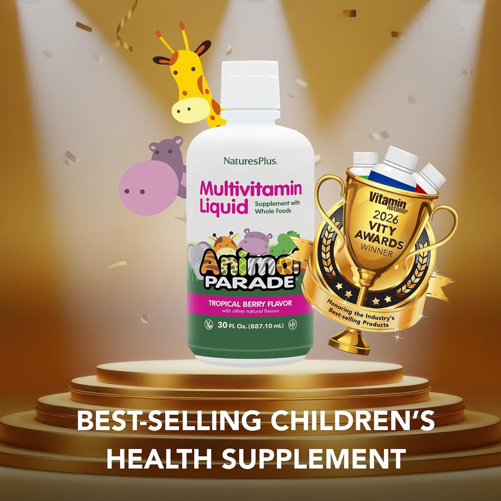NaturesPlus Animal Parade Multivitamínico Líquido Infantil Sabor Tropical - Pack de 2 (60 fl oz)